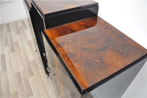 Art Deco, Sideboard, Commode, Buffet, Highgloss, Black, Walnut, Details, Design, compartement, chrome, handles, living room