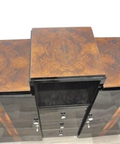 Art Deco, Sideboard, Commode, Buffet, Highgloss, Black, Walnut, Details, Design, compartement, chrome, handles, living room