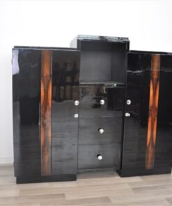 Art Deco, Sideboard, Commode, Buffet, Highgloss, Black, Walnut, Details, Design, compartement, chrome, handles, living room