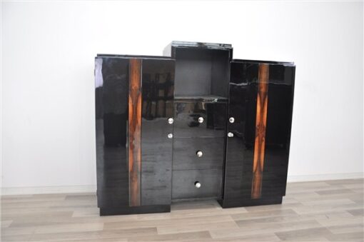 Art Deco, Sideboard, Commode, Buffet, Highgloss, Black, Walnut, Details, Design, compartement, chrome, handles, living room