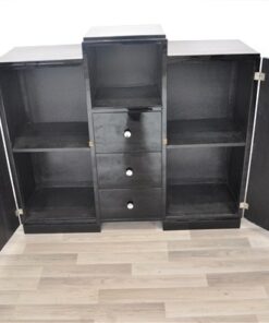 Art Deco, Sideboard, Commode, Buffet, Highgloss, Black, Walnut, Details, Design, compartement, chrome, handles, living room