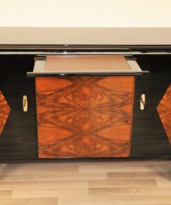 classic, art deco, buffet, sideboard, credenza, check, veneer, original, antique, vintage, storage, serving plate, leather, restored