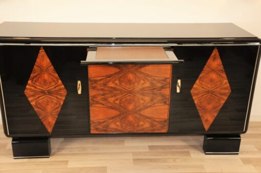 classic, art deco, buffet, sideboard, credenza, check, veneer, original, antique, vintage, storage, serving plate, leather, restored