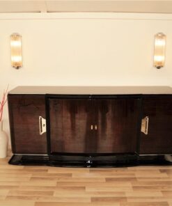 Art Deco, Sideboard, Buffet, Palisander, Era, highgloss, polished, pianolacquer, chrome, handles, french, curved doors, living room