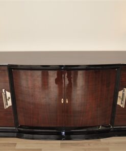 Art Deco, Sideboard, Buffet, Palisander, Era, highgloss, polished, pianolacquer, chrome, handles, french, curved doors, living room