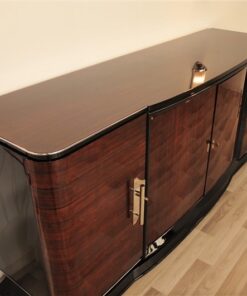 Art Deco, Sideboard, Buffet, Palisander, Era, highgloss, polished, pianolacquer, chrome, handles, french, curved doors, living room