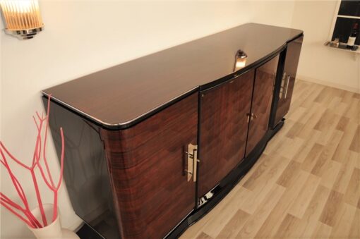 Art Deco, Sideboard, Buffet, Palisander, Era, highgloss, polished, pianolacquer, chrome, handles, french, curved doors, living room