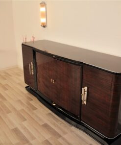 Art Deco, Sideboard, Buffet, Palisander, Era, highgloss, polished, pianolacquer, chrome, handles, french, curved doors, living room