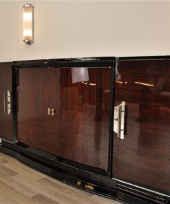 Art Deco, Sideboard, Buffet, Palisander, Era, highgloss, polished, pianolacquer, chrome, handles, french, curved doors, living room