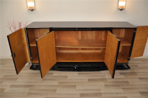 Art Deco, Sideboard, Buffet, Palisander, Era, highgloss, polished, pianolacquer, chrome, handles, french, curved doors, living room