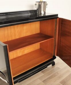 Art Deco, Commode, Sideboard, Walnut; 1920s, France, Original, highgloss, black, pianolacquer, mirror finish, handpolished, living room, furniture