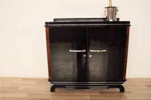 Art Deco, Commode, Sideboard, Walnut; 1920s, France, Original, highgloss, black, pianolacquer, mirror finish, handpolished, living room, furniture