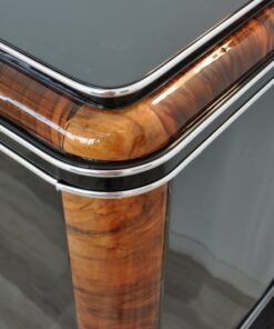 Art Deco, Sideboard, Buffet, French, pinaolacquer, mahogany, details, design, black, veneer, chorme, handles, bars, glass shleves