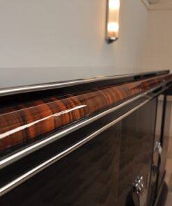 Art Deco, Sideboard, Buffet, French, pinaolacquer, mahogany, details, design, black, veneer, chorme, handles, bars, glass shleves