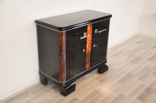 french, art deco, commode, burlwood, details, highgloss, pianolacquer, chromelines, chrome handle, french feet, furniture, living room