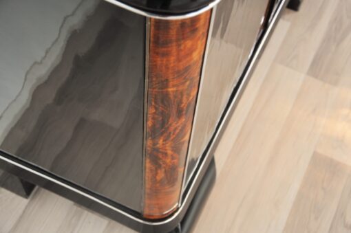 french, art deco, commode, burlwood, details, highgloss, pianolacquer, chromelines, chrome handle, french feet, furniture, living room