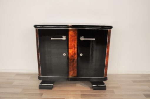 french, art deco, commode, burlwood, details, highgloss, pianolacquer, chromelines, chrome handle, french feet, furniture, living room