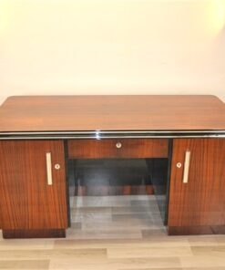 Art Deco, Desk, Palisander Wood, Rosewood, living room, office furniture, design piece, unique, veneer, two sided, back panel, shelve