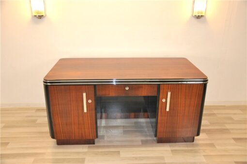 Art Deco, Desk, Palisander Wood, Rosewood, living room, office furniture, design piece, unique, veneer, two sided, back panel, shelve