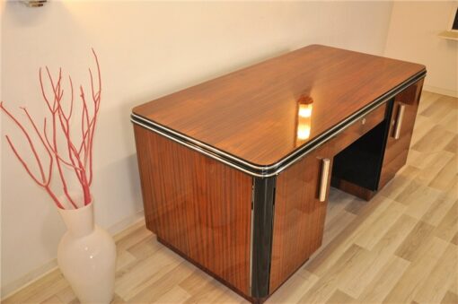 Art Deco, Desk, Palisander Wood, Rosewood, living room, office furniture, design piece, unique, veneer, two sided, back panel, shelve