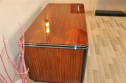 Art Deco, Desk, Palisander Wood, Rosewood, living room, office furniture, design piece, unique, veneer, two sided, back panel, shelve