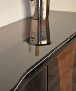 Art Deco, Highgloss, Black, Pianolacquer, Sideboard, Lowboard, curved doors, hand polished, wood veneer, matt black interior, design, furniture