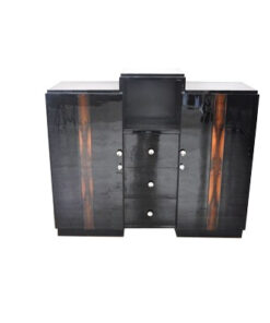 Art Deco, Sideboard, Commode, Buffet, Highgloss, Black, Walnut, Details, Design, compartement, chrome, handles, living room