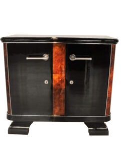 french, art deco, commode, burlwood, details, highgloss, pianolacquer, chromelines, chrome handle, french feet, furniture, living room