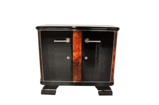 french, art deco, commode, burlwood, details, highgloss, pianolacquer, chromelines, chrome handle, french feet, furniture, living room