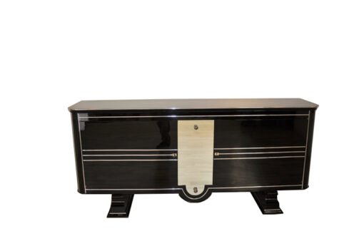 Art Deco, Sideboard, very, rare, exklusive, design, pianolacquer, mirror, stripe, chrome, bars, luxurious, living room, beautiful feet