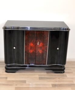 Art Deco, Commode, Piano Lacquer, Walnut, Vintage, Antique, Storage, hand polished, design, living room, furniture, chrome bars