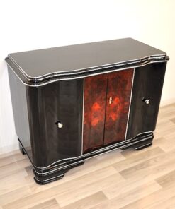 Art Deco, Commode, Piano Lacquer, Walnut, Vintage, Antique, Storage, hand polished, design, living room, furniture, chrome bars