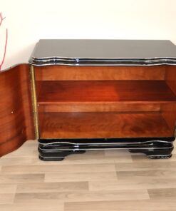 Art Deco, Commode, Piano Lacquer, Walnut, Vintage, Antique, Storage, hand polished, design, living room, furniture, chrome bars