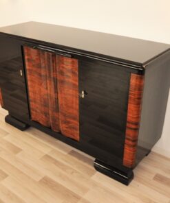 Art Deco, Highgloss, commode, sideboard, curved doors, walnut, veneer, pinaolacquer, mirror finsih, living room, design furniture, storage