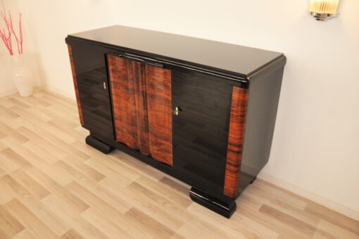 Art Deco, Highgloss, commode, sideboard, curved doors, walnut, veneer, pinaolacquer, mirror finsih, living room, design furniture, storage