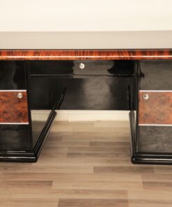 Art Deco, Desk, highgloss, polished, surfaces, burl, details, office, furniture, lacobell glass, writing plate, chrome bars, drawers