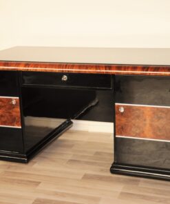 Art Deco, Desk, highgloss, polished, surfaces, burl, details, office, furniture, lacobell glass, writing plate, chrome bars, drawers