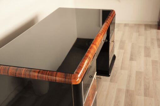 Art Deco, Desk, highgloss, polished, surfaces, burl, details, office, furniture, lacobell glass, writing plate, chrome bars, drawers