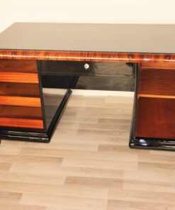 Art Deco, Desk, highgloss, polished, surfaces, burl, details, office, furniture, lacobell glass, writing plate, chrome bars, drawers