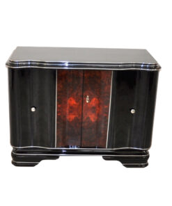 Art Deco, Commode, Piano Lacquer, Walnut, Vintage, Antique, Storage, hand polished, design, living room, furniture, chrome bars