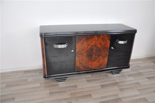 Art Deco, Furniture, Sideboard, Buffet, Credenza, Walnut, Wood, restored, original, antique, vintage, living room, design, storage