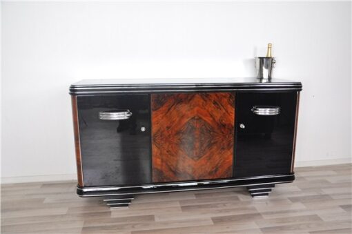 Art Deco, Furniture, Sideboard, Buffet, Credenza, Walnut, Wood, restored, original, antique, vintage, living room, design, storage