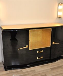 Art Deco, Sideboard, Black, golden Details, Buffet, Credenza, Furniture, Storage, Antique, Vintage, Restoration, Original, France, Highgloss