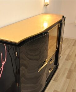 Art Deco, Sideboard, Black, golden Details, Buffet, Credenza, Furniture, Storage, Antique, Vintage, Restoration, Original, France, Highgloss