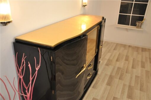 Art Deco, Sideboard, Black, golden Details, Buffet, Credenza, Furniture, Storage, Antique, Vintage, Restoration, Original, France, Highgloss