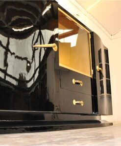 Art Deco, Sideboard, Black, golden Details, Buffet, Credenza, Furniture, Storage, Antique, Vintage, Restoration, Original, France, Highgloss