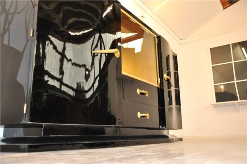 Art Deco, Sideboard, Black, golden Details, Buffet, Credenza, Furniture, Storage, Antique, Vintage, Restoration, Original, France, Highgloss