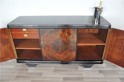 Art Deco, Furniture, Sideboard, Buffet, Credenza, Walnut, Wood, restored, original, antique, vintage, living room, design, storage