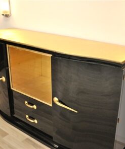 Art Deco, Sideboard, Black, golden Details, Buffet, Credenza, Furniture, Storage, Antique, Vintage, Restoration, Original, France, Highgloss