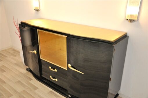 Art Deco, Sideboard, Black, golden Details, Buffet, Credenza, Furniture, Storage, Antique, Vintage, Restoration, Original, France, Highgloss